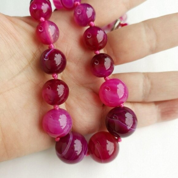 Pink Agate Necklace 21 Inches - Picture 7 of 8